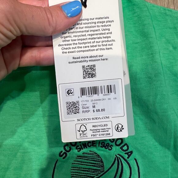 SCOTCH & SODA Men's T-Shirt Logo Green Size M - Picture 8 of 10